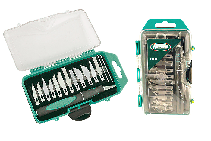 Handy hobby knife set with 12 interchangeable blades
