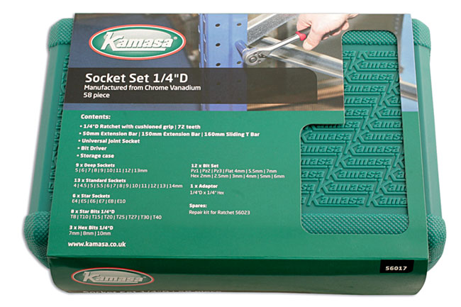 Laser Tools 56017 Socket Set 1/4"D, 58pc